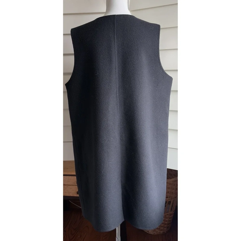 Eileen Fisher Woman 1X Black Boiled Wool Long Vest Snap Front Pockets Minimalist